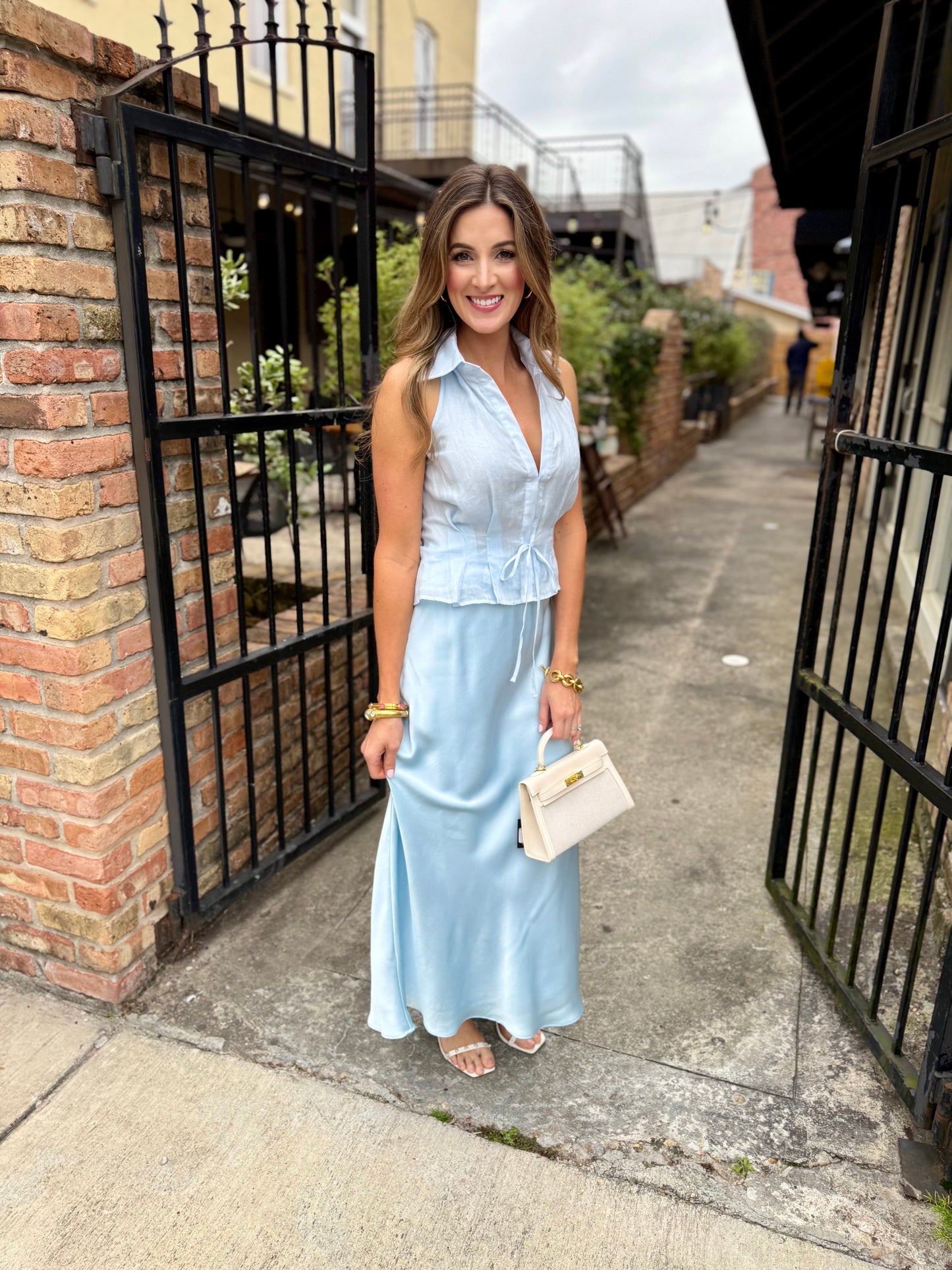 St. Germain Satin Maxi Skirt- Baby Blue