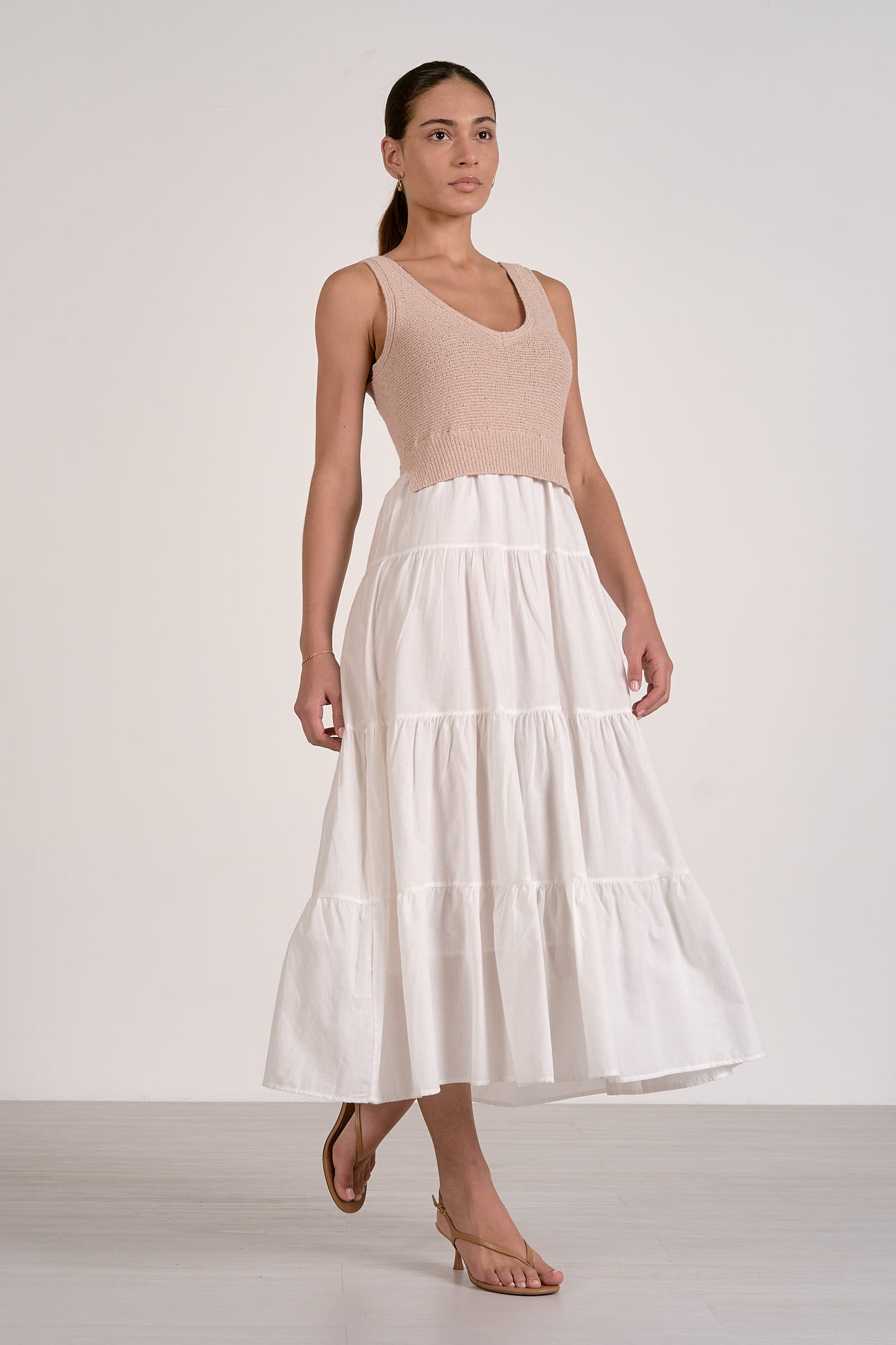 Walker Layered Maxi- Taupe/White