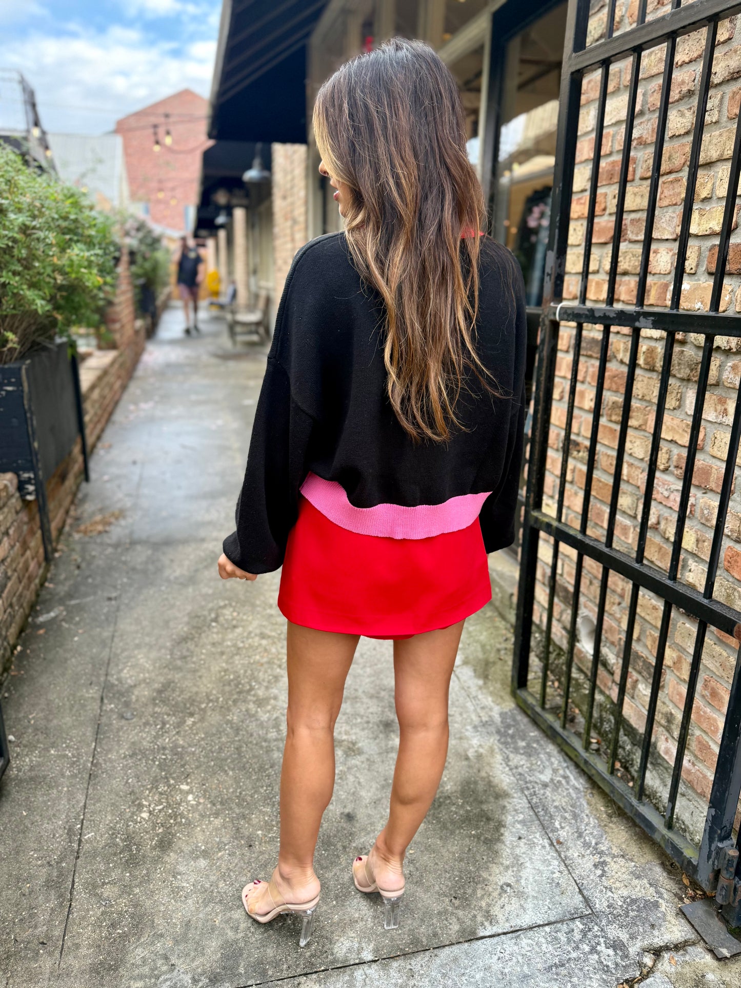 Sparkle Season Colorblock Sweater- Black