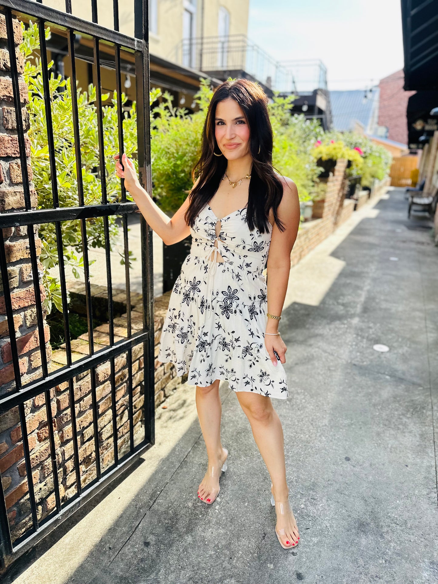 Jaymes Cut Out Dress- Natural Floral