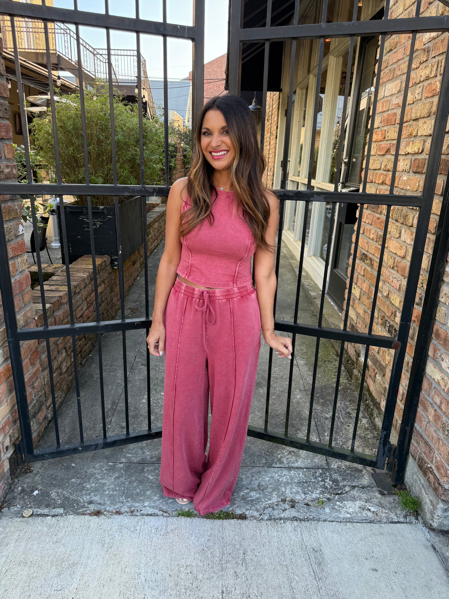 FP Mineral Washed 2 PC Pants Set- Dark Red