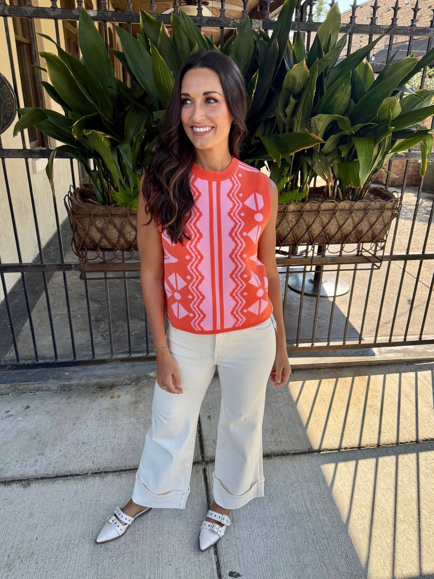 Piety Sleeveless Pattern Knit Top- Orange