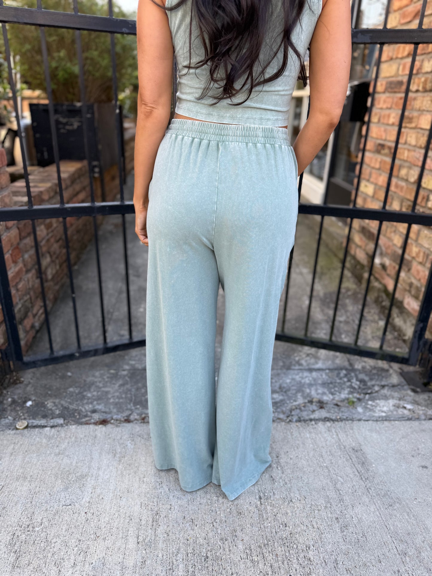 FP Mineral Washed 2 PC Pants Set- Sage Green