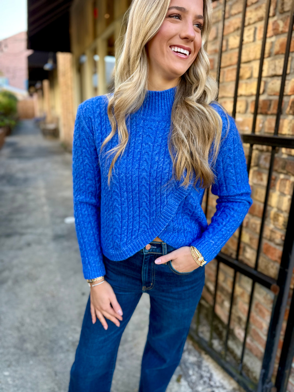 Asymmetrical Cable Sweater- Royal Blue