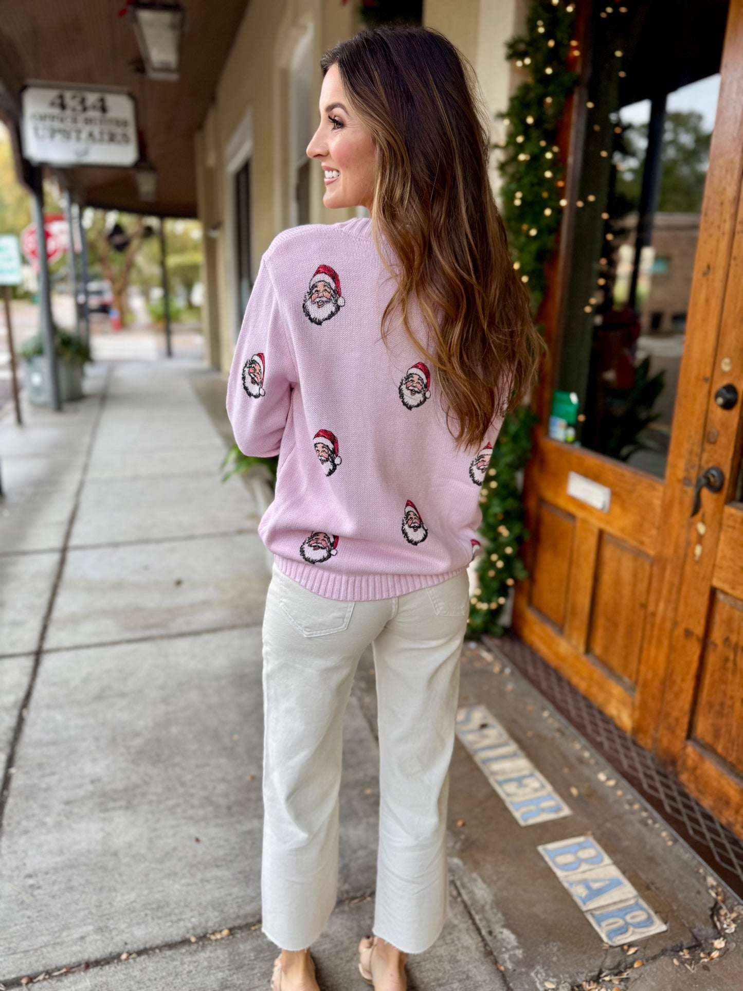 Santa Crown Sweater- Pink