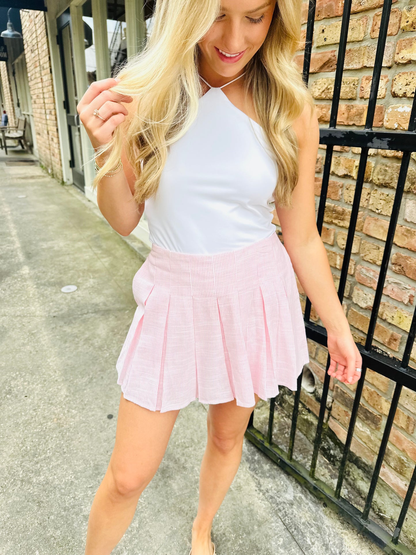 Jeremy Pin Striped Skort- Pink