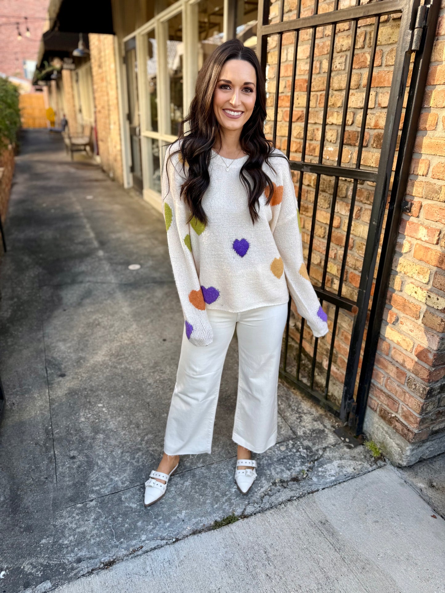 Mardi Gras Heart Sweater- Cream