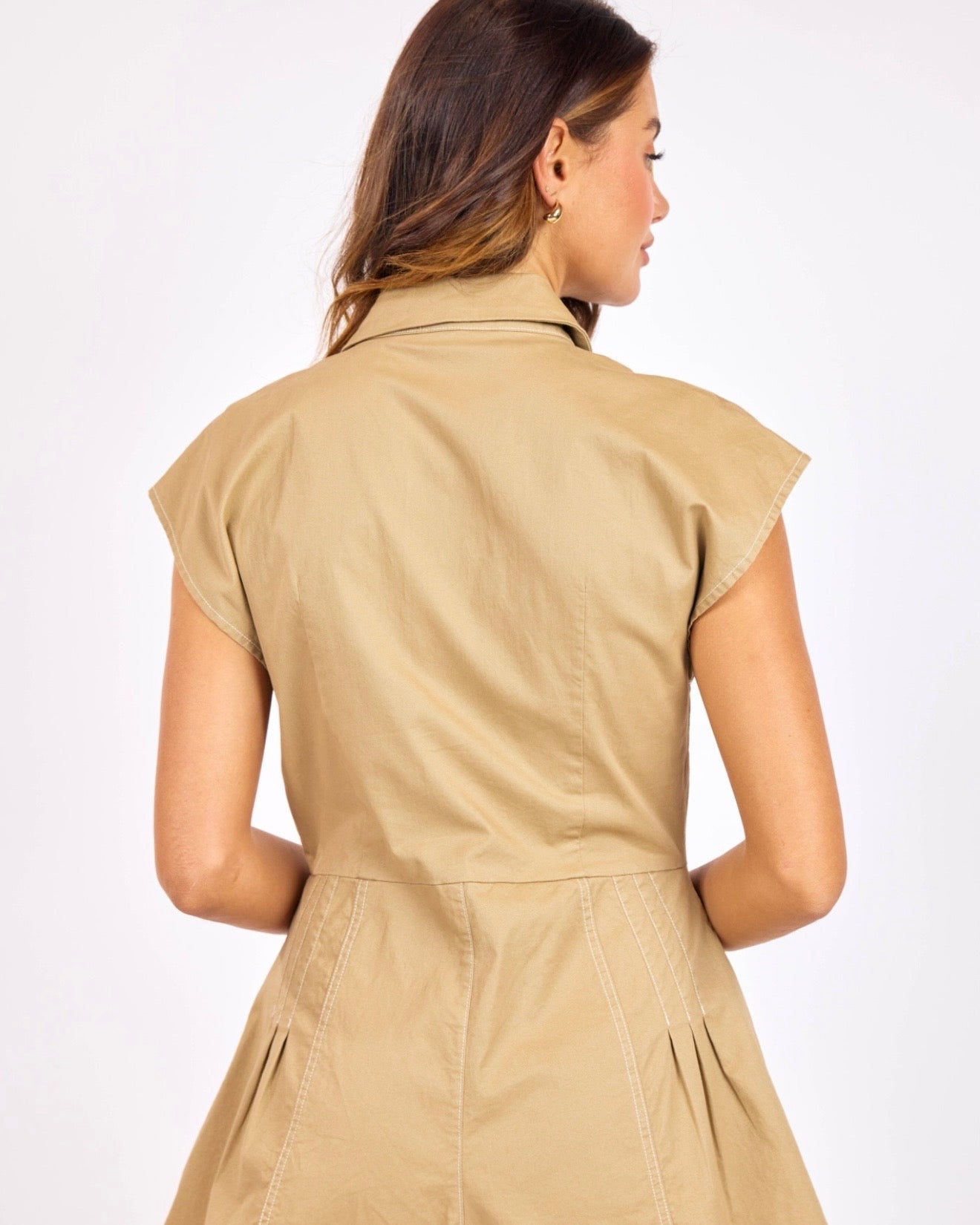 Seedling Contrast Stitch Romper- Khaki Ivory