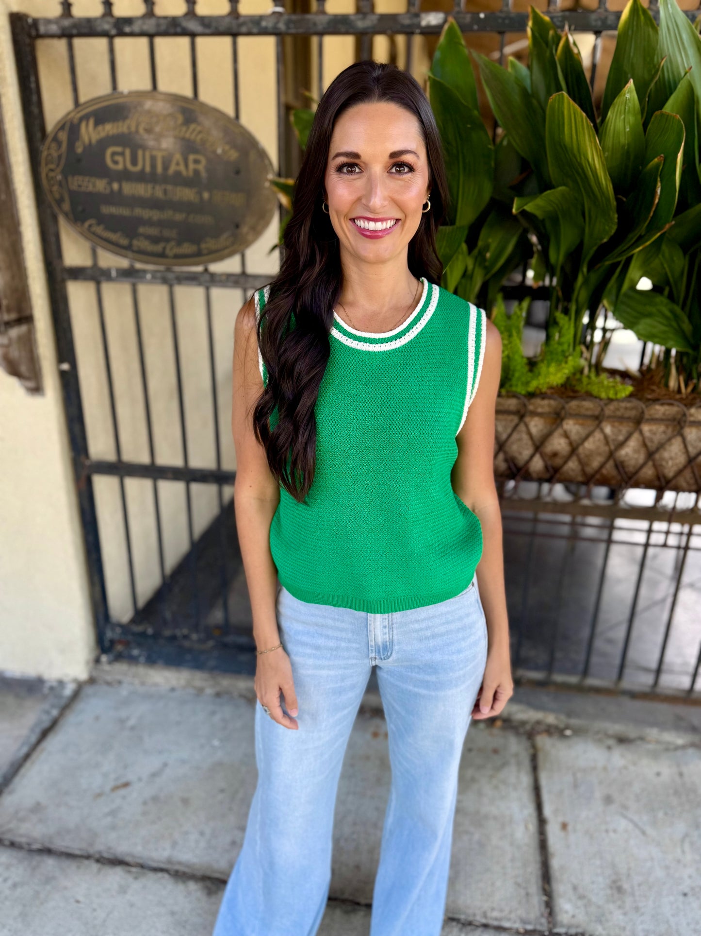 Vanessa Crochet Tank- Green & White