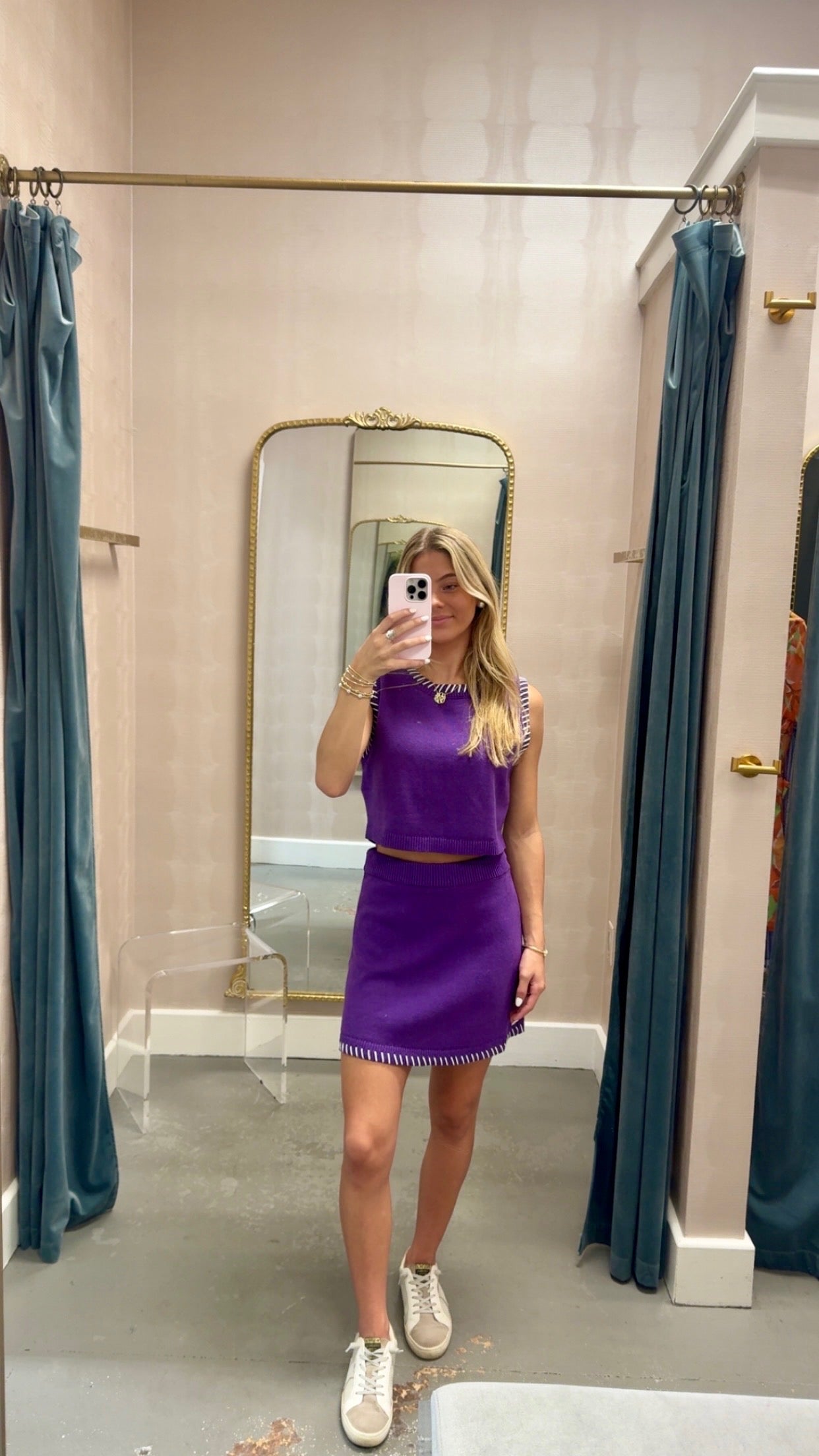 Romain Contrast Stitching 2 PC Set- Purple