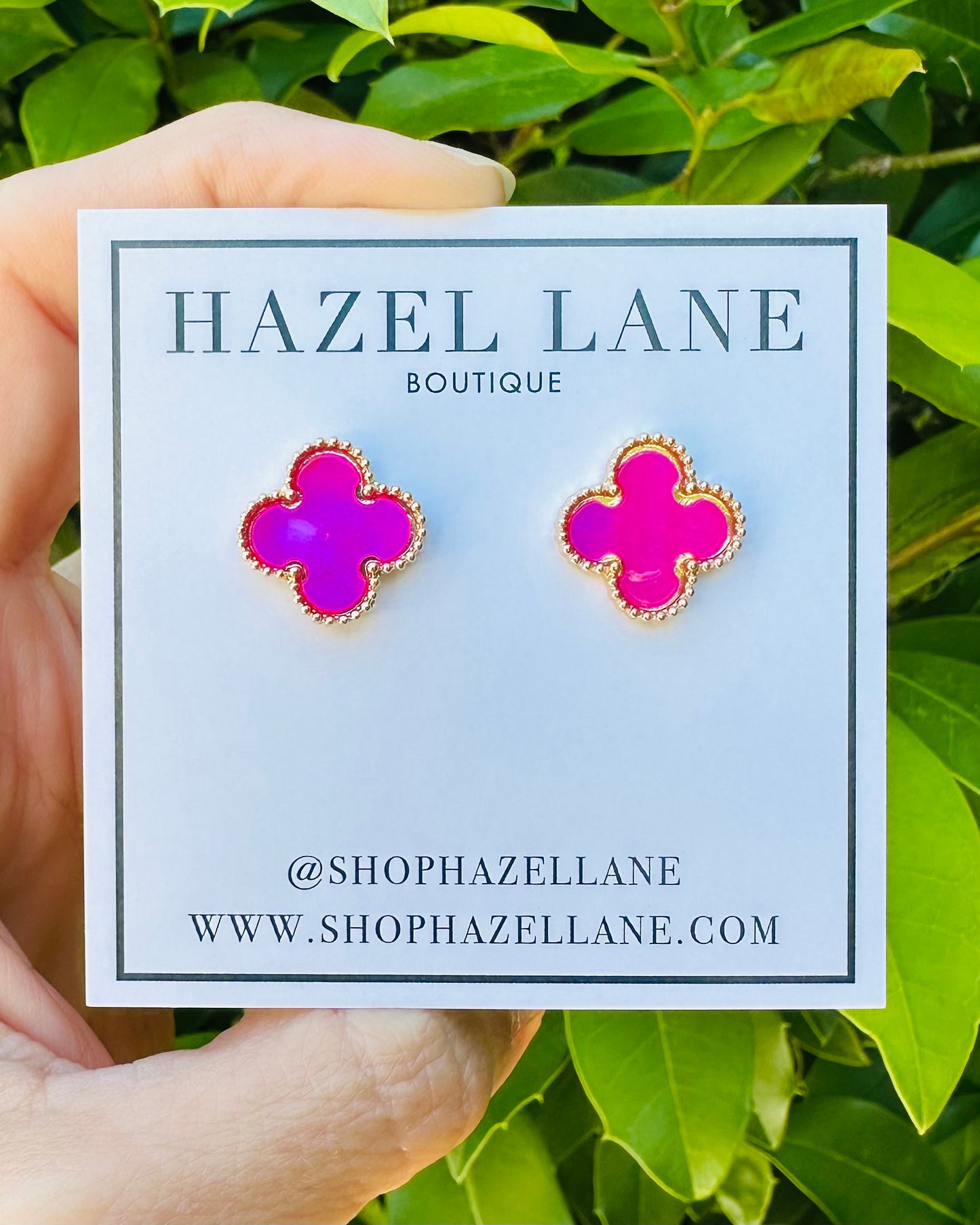 Clover Stud Earrings- Fuchsia