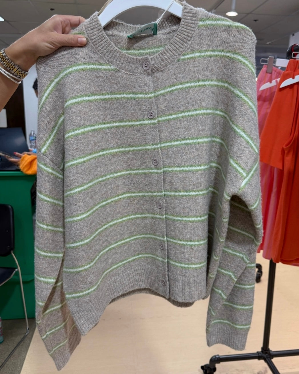 Sadie Striped Knit Cardigan- Oatmeal/Macha