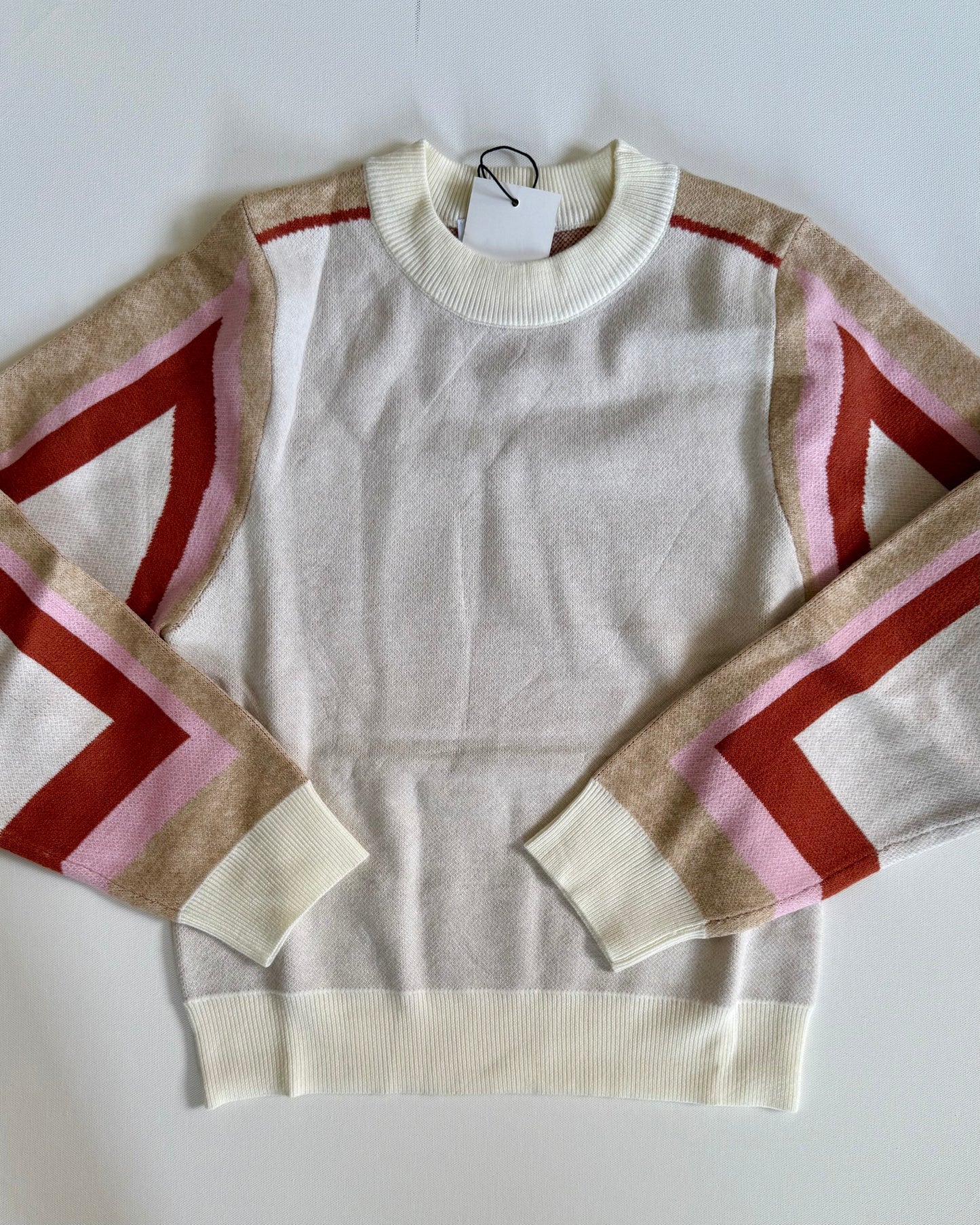 Geo Colorblock Sweater- Cream