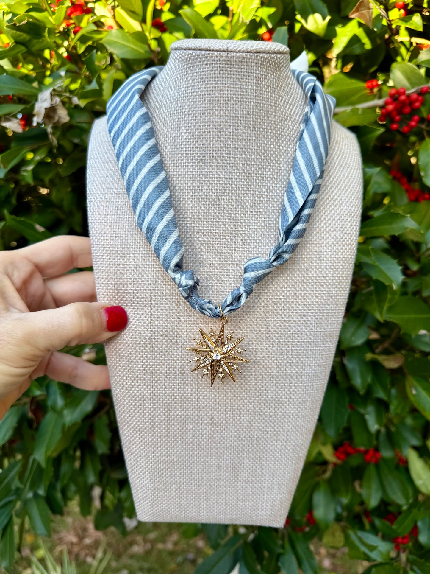 Scarf Necklace- Blue Stripe/Star