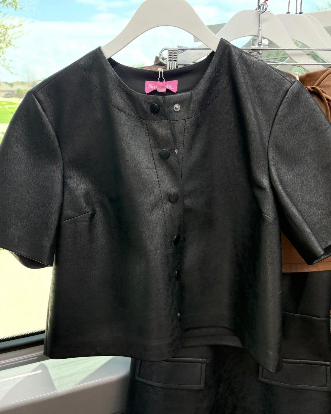 Grayson Faux Leather Top- Black