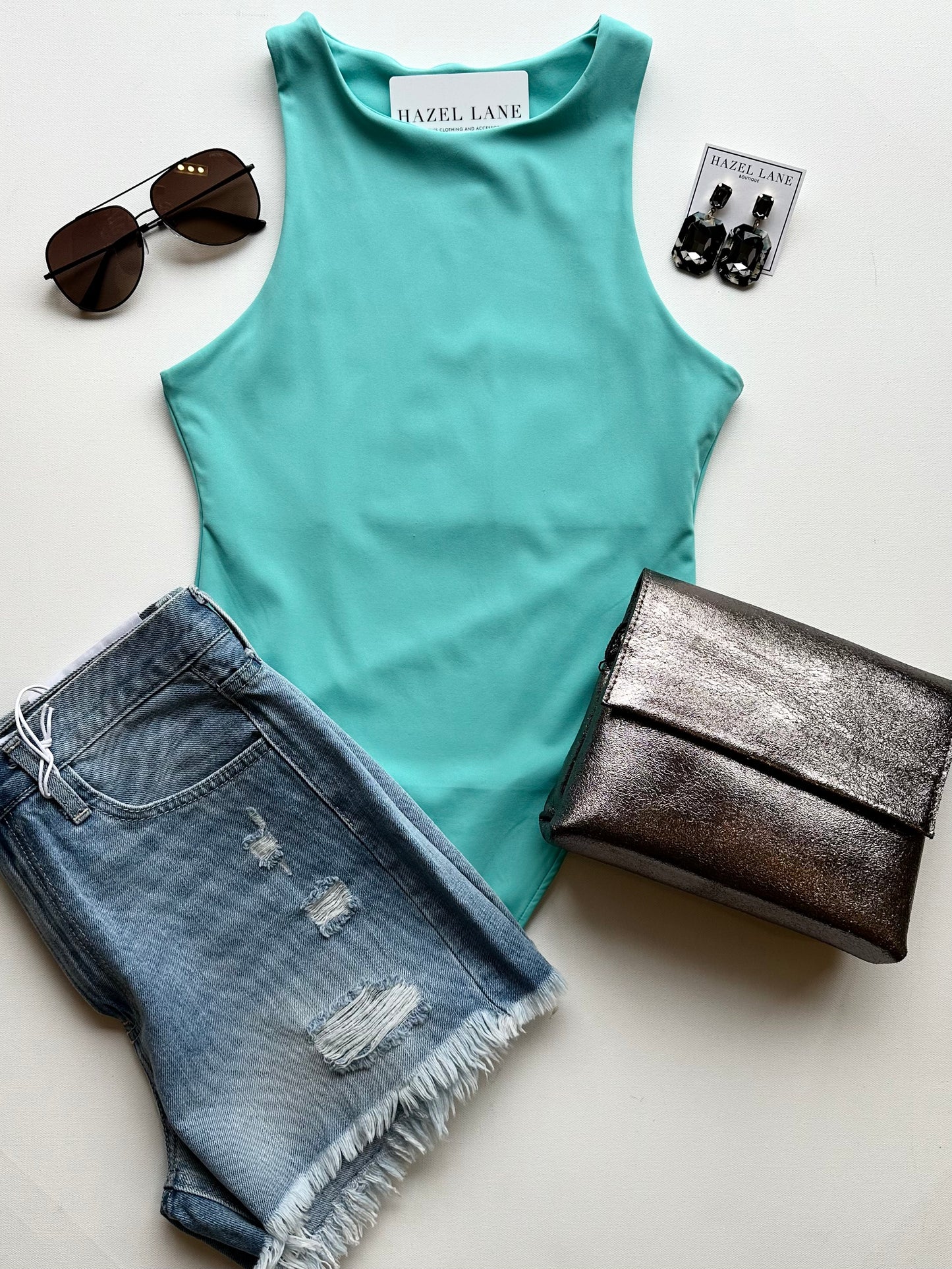 Nico Solid Bodysuit- Pastel Turquoise