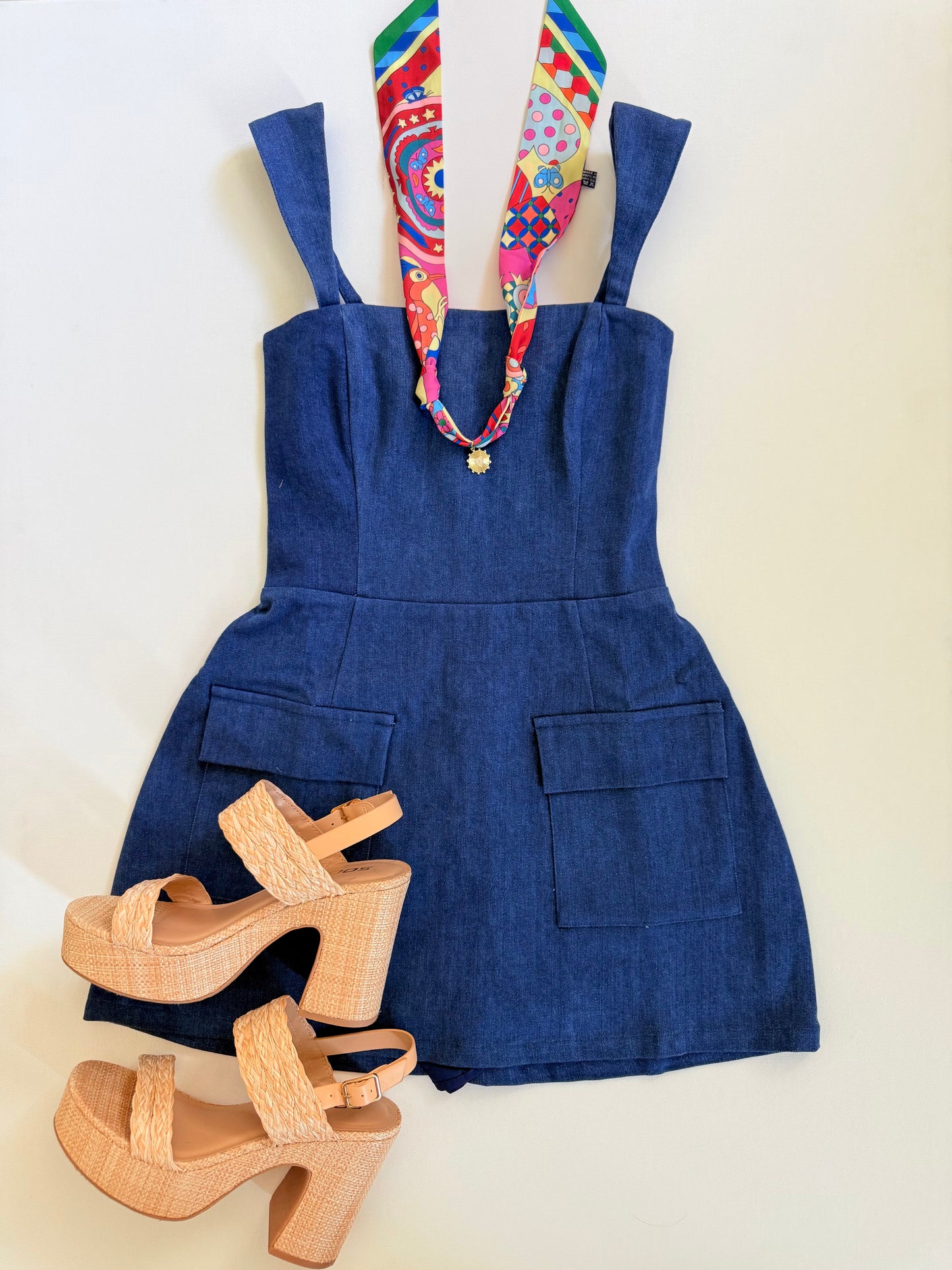 Roy Denim Romper- Blue
