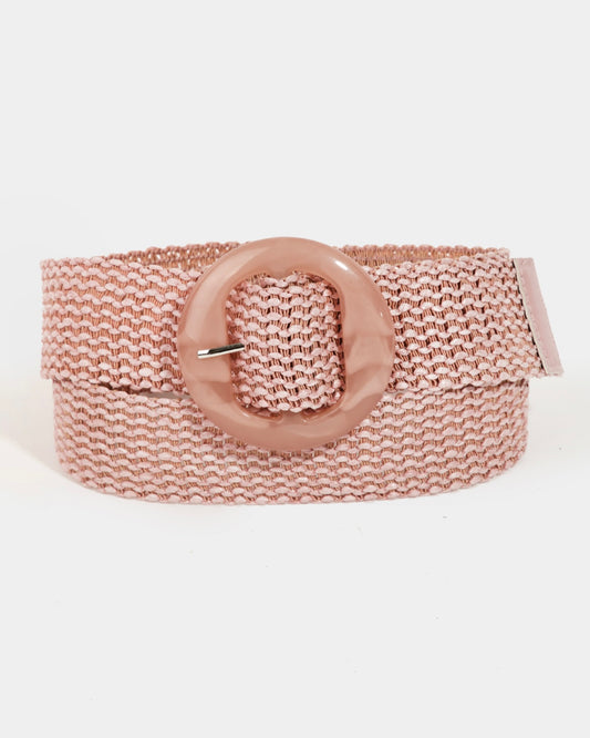 Acetate Buckle Elastic Braided Belt- Pink