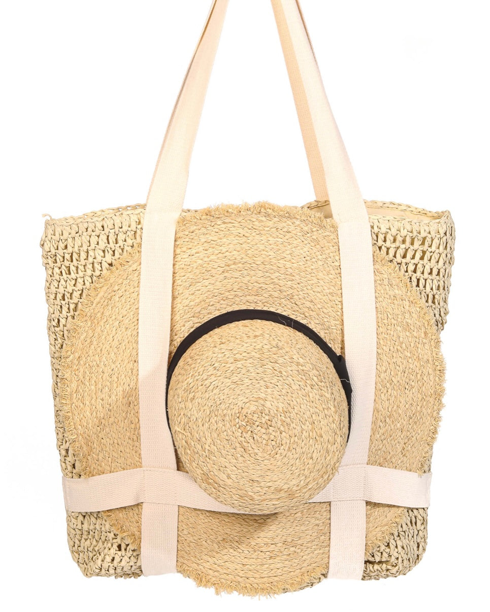 St. Lucia Straw Hat Holder Tote Bag- Taupe