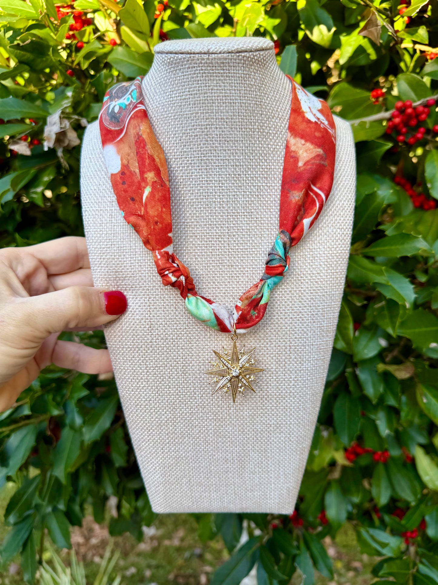 Scarf Necklace- Orange Desert/Star