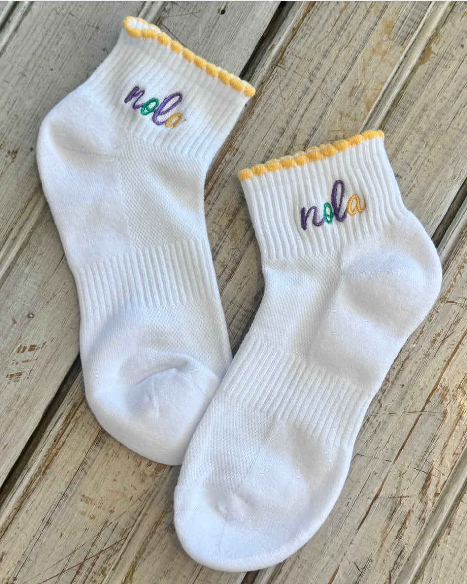 Mardi Nola Embroidered Ankle Sock
