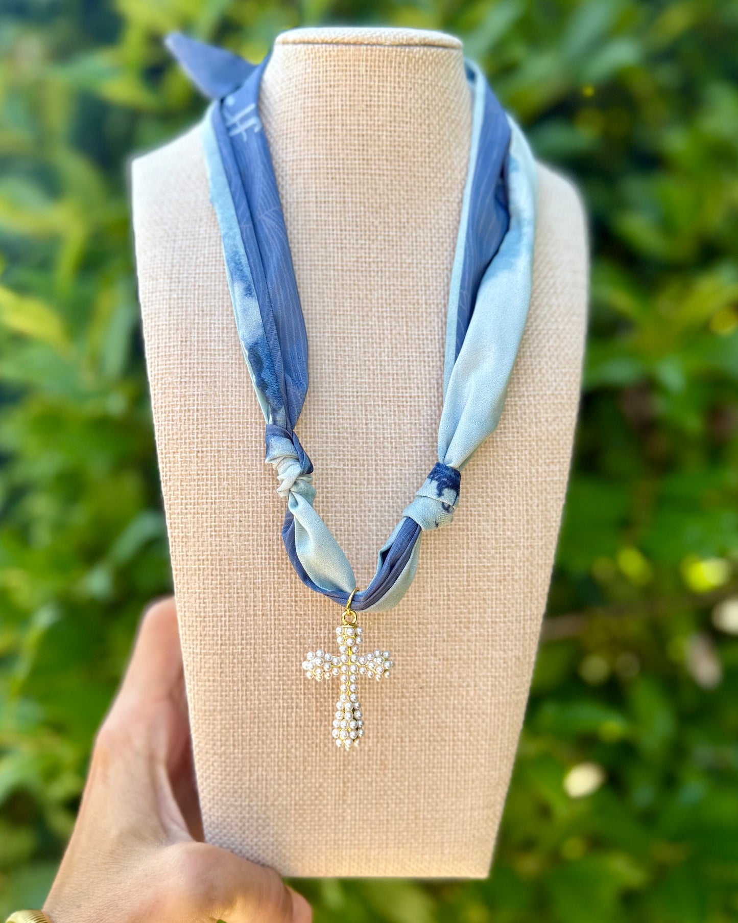 Scarf Necklace- Love Yourself/Pearl Cross