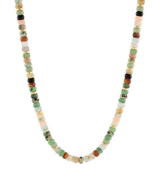 Tran Mixed Bead Necklace- Green/Multi Gold