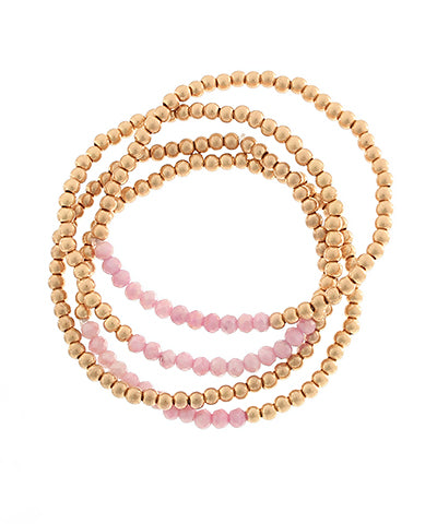 4 Row Glass Bead Bracelet- Lt. Pink