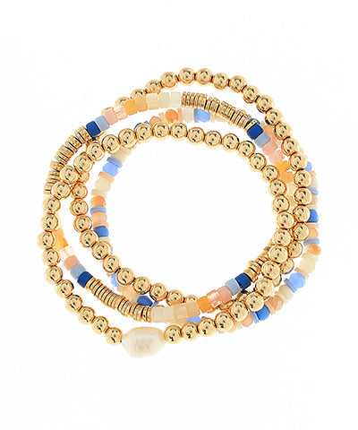 4 Row Pearl Bead Bracelet- Blue