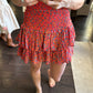 Gabby Floral Smocked Skirt- Red Floral