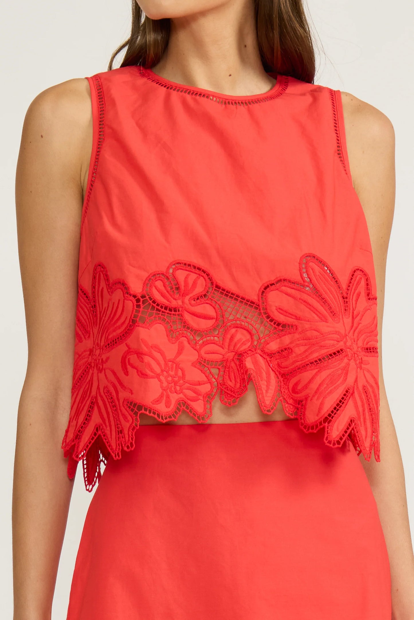 Kayla Eyelet Top- Red