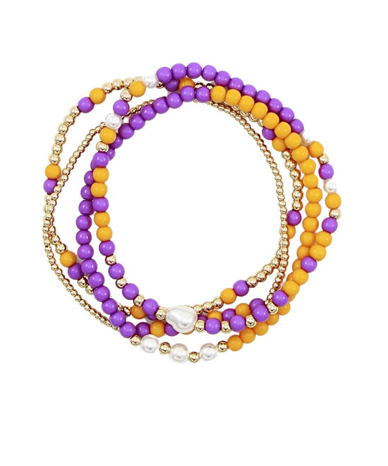 4 Row Gameday Theme Bracelet- Purple & Gold