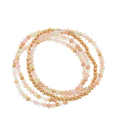 Olivia 4 Row Glass Bead Bracelet- Light Pink