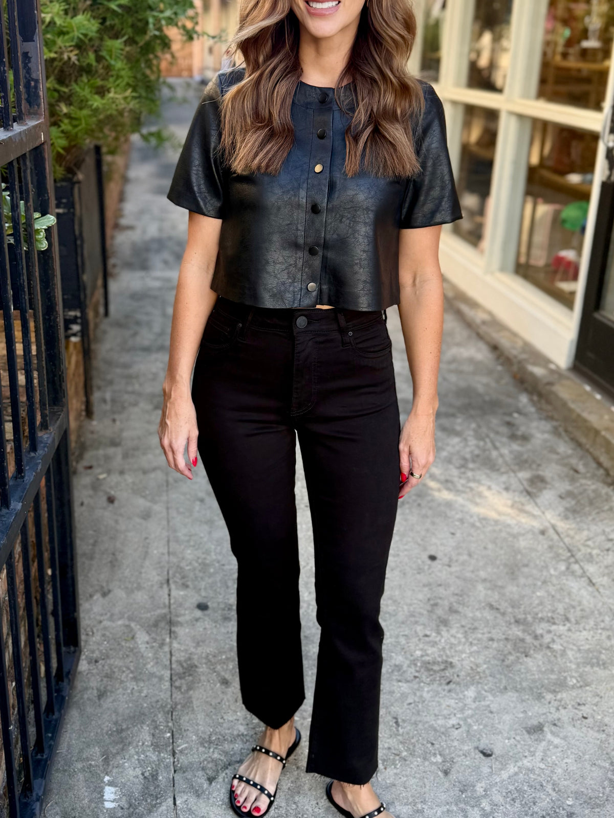 Grayson Faux Leather Top- Black