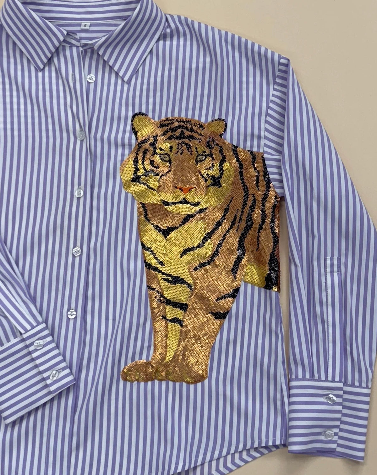 Tiger Striped Button Down- Purple