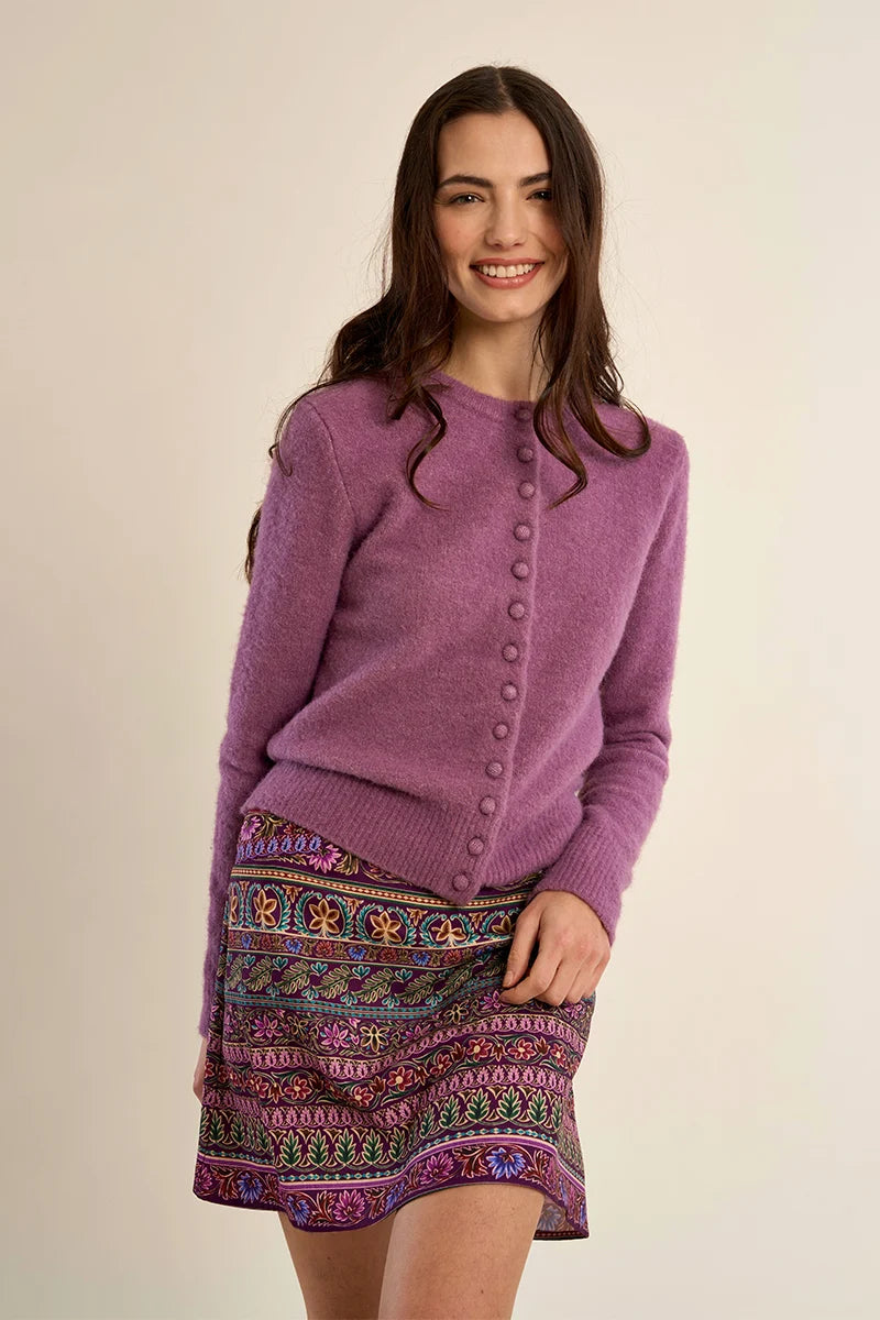 Roxanne Button Cardigan- Purple/Mauve