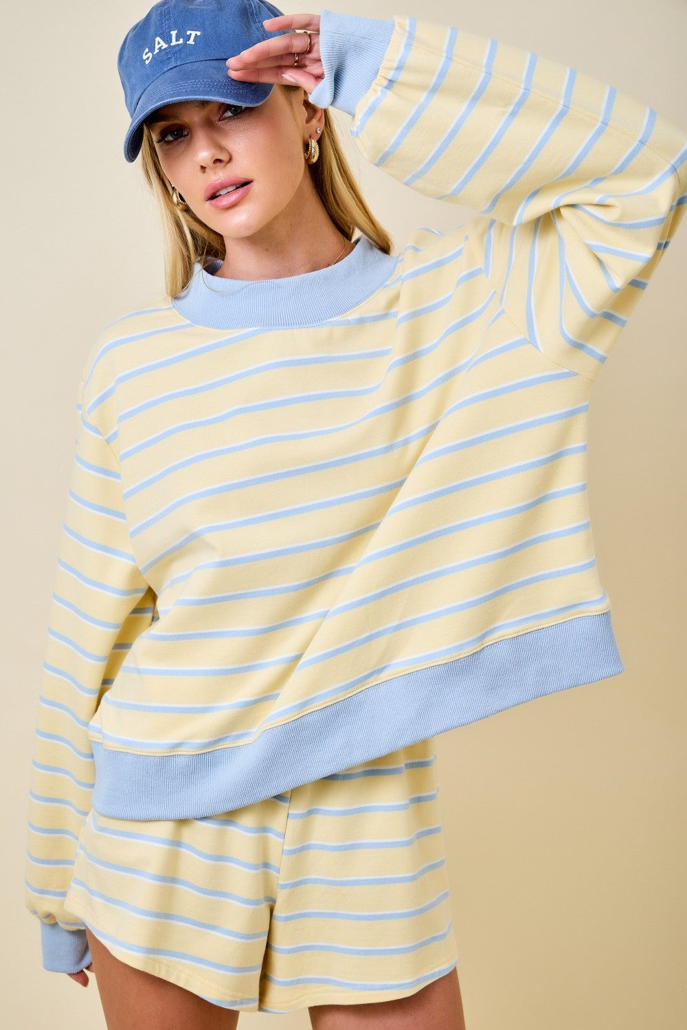 Teva Striped Mock Sweatshirt- Yellow/Baby Blue