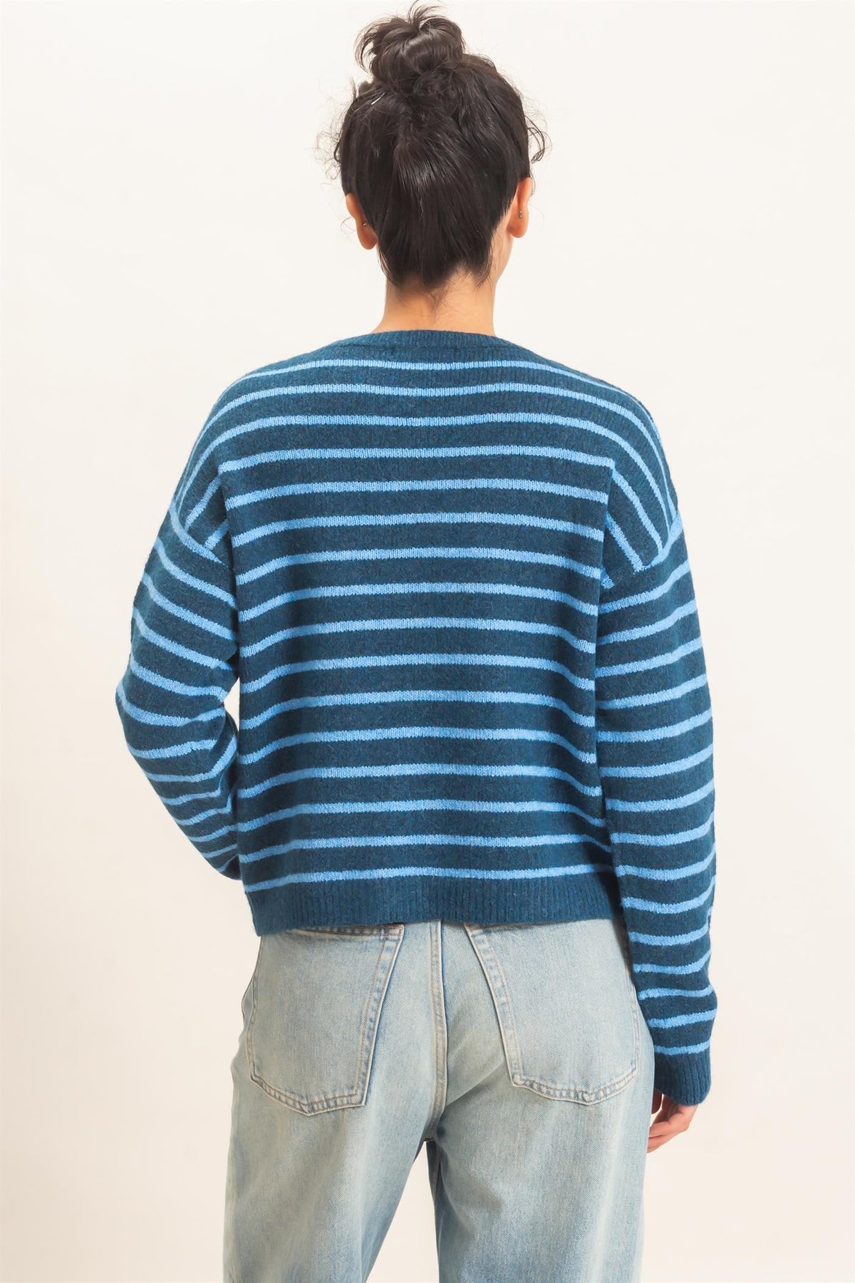 Ezra Striped Crew Neck Sweater- Blue