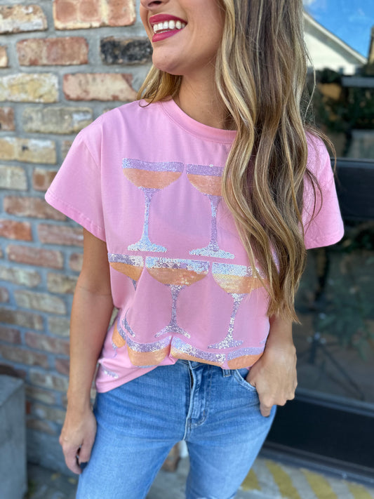 Champagne Tower Tee- Light Pink