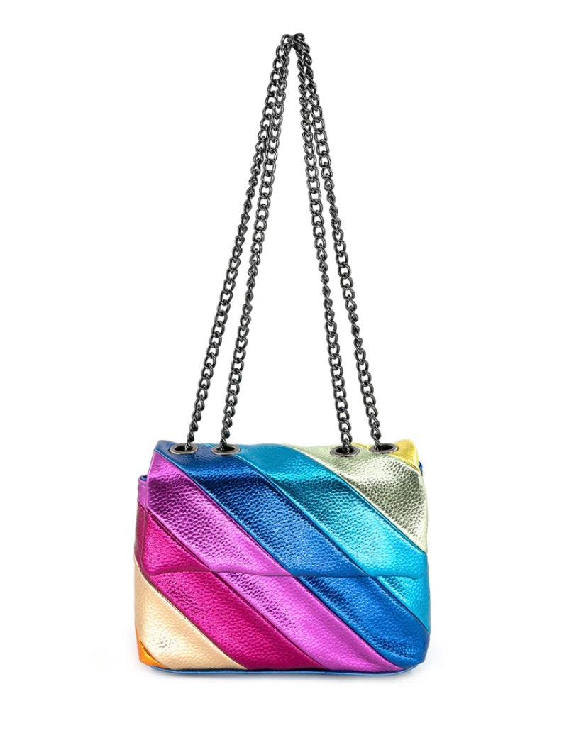 Nora Rainbow Crossbody Bag- Fuchsia/Silver