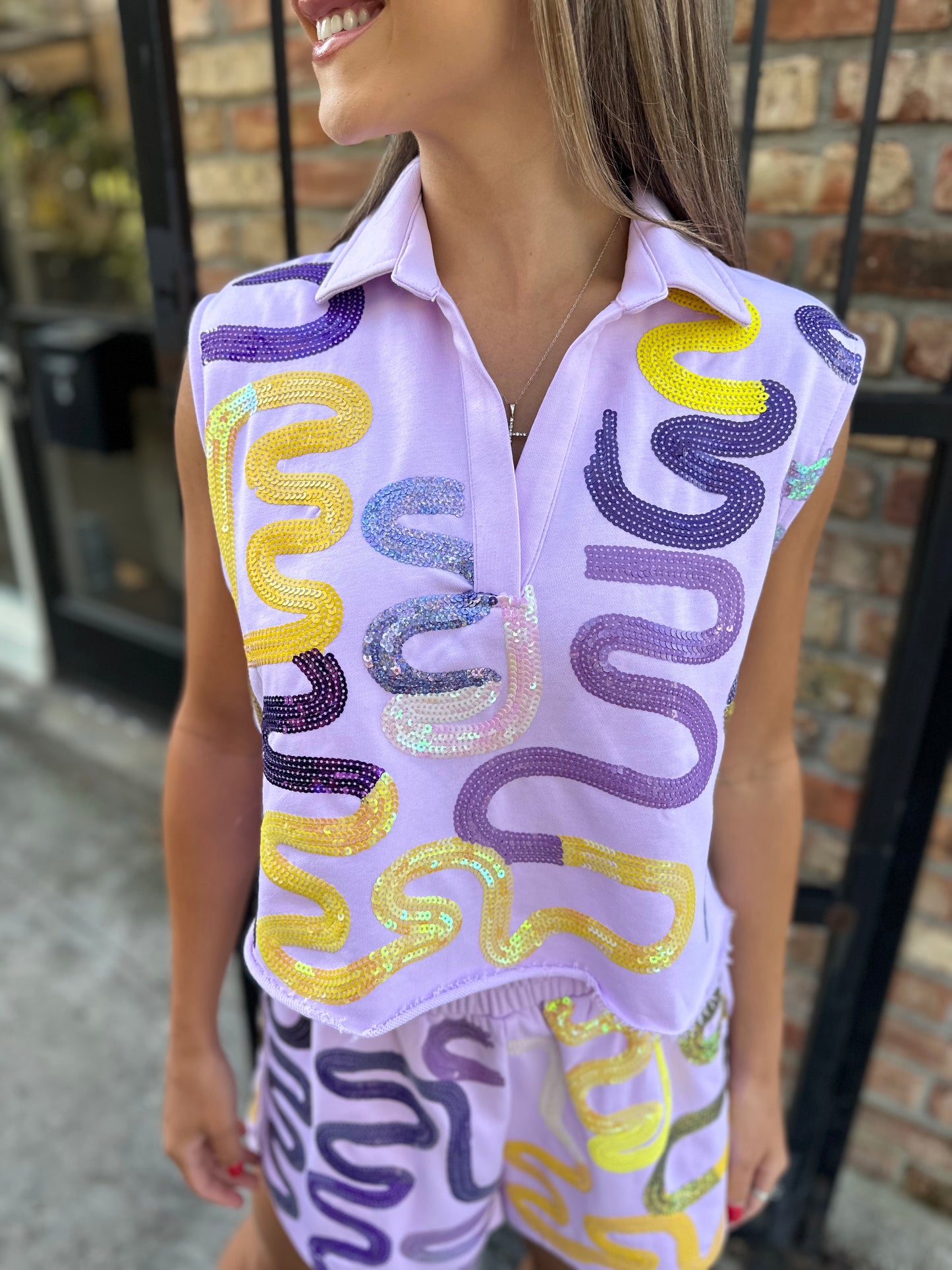 Queen of the Squiggle Top- Purple & Gold