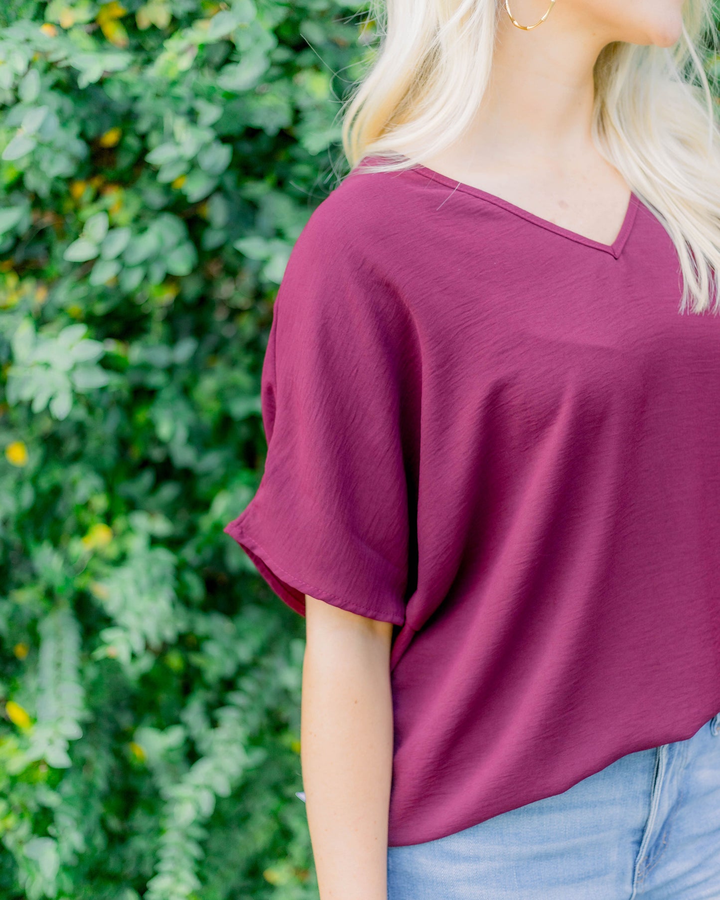 Flowy V Blouse- Burgundy