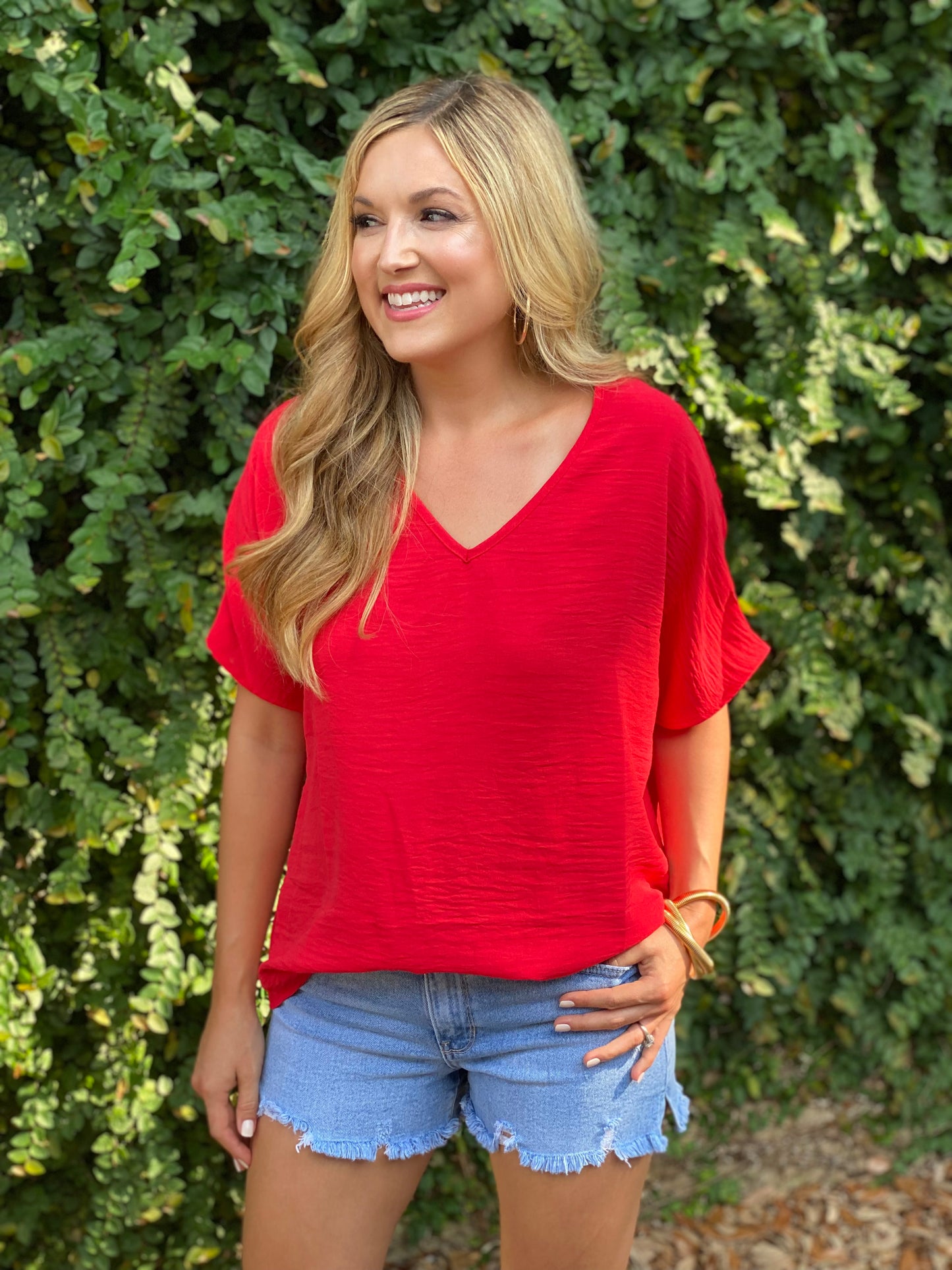 Flowy V Blouse- Red