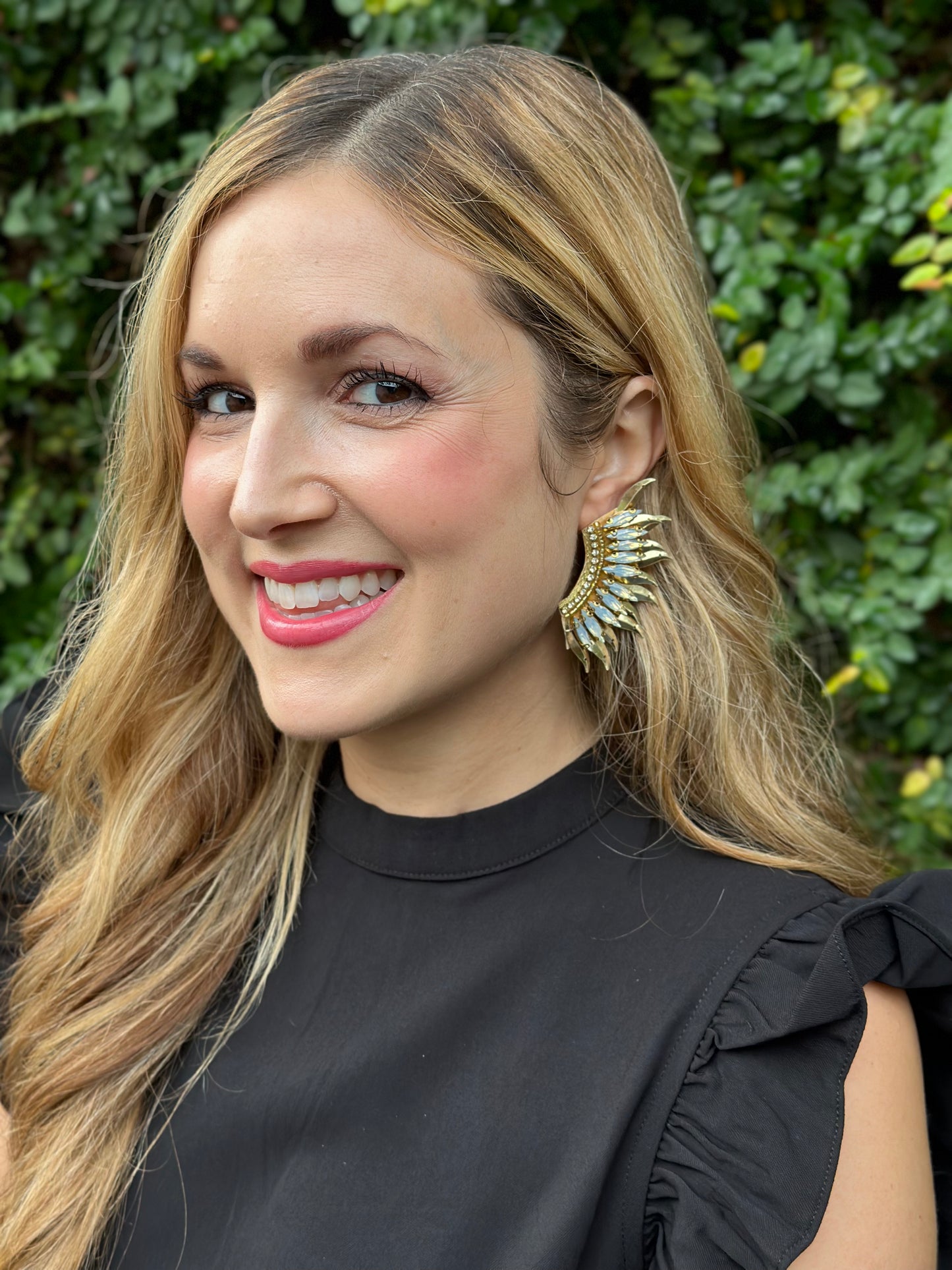 Sequin & Glass Wing Earrings- Gold