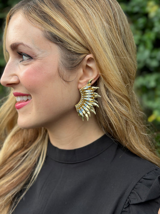 Sequin & Glass Wing Earrings- Gold