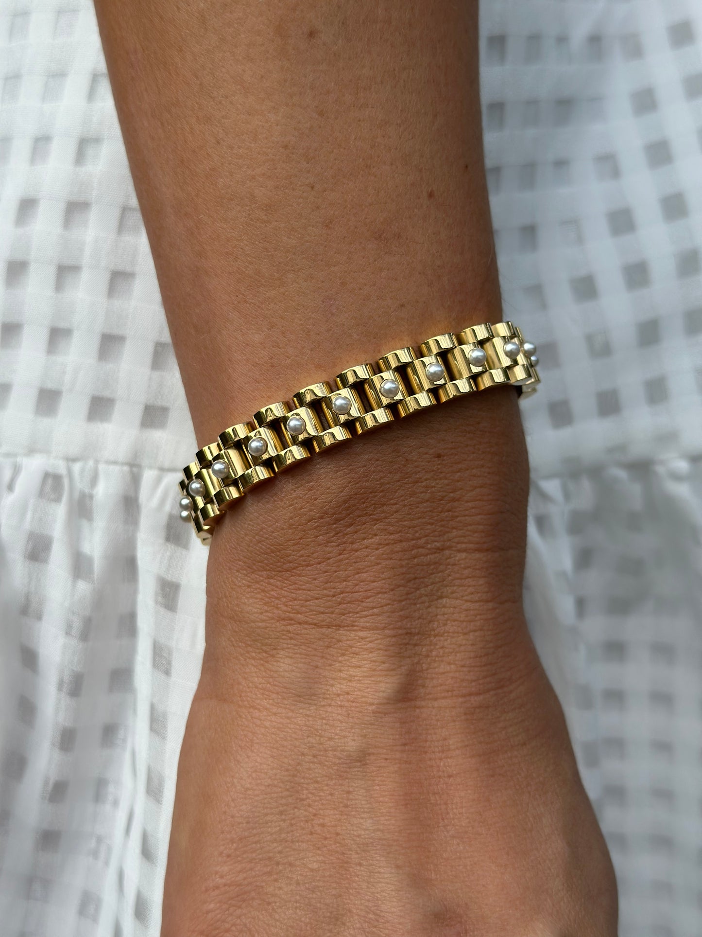 Rolly Bracelet- Pearl & Gold