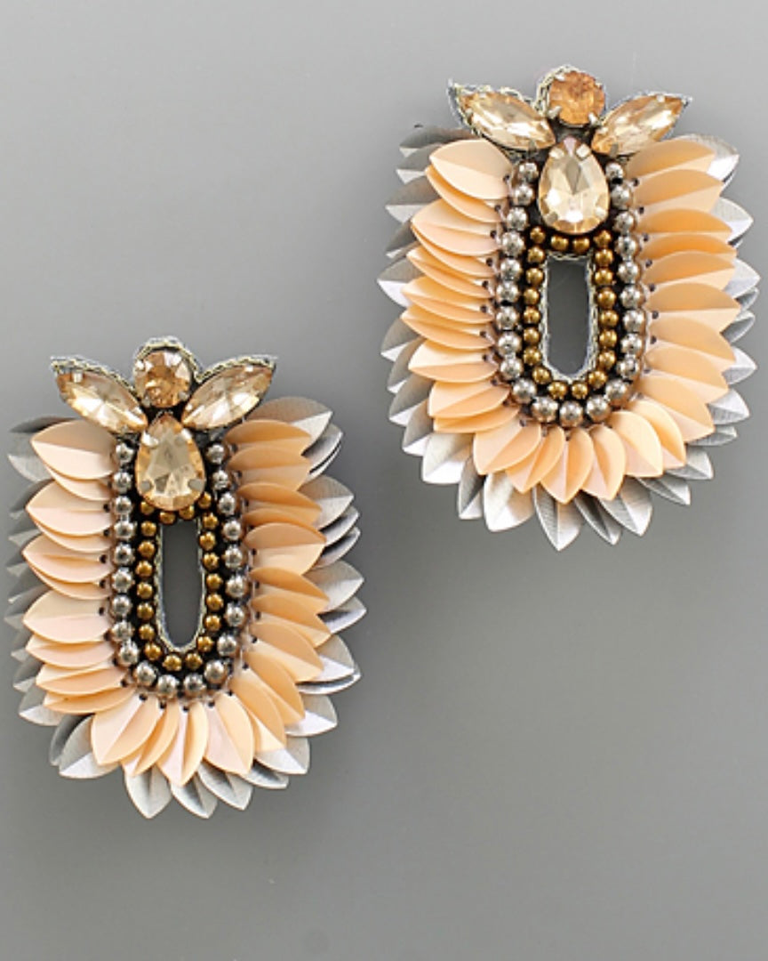 Sequin Oval Earrings- Natural