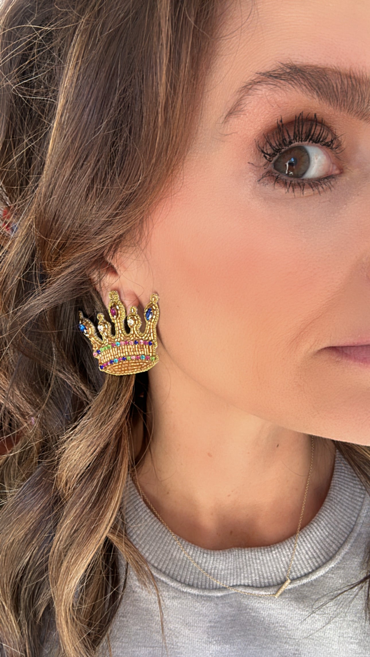 Mardi Gras Rex Crown Stud Earrings- Multi