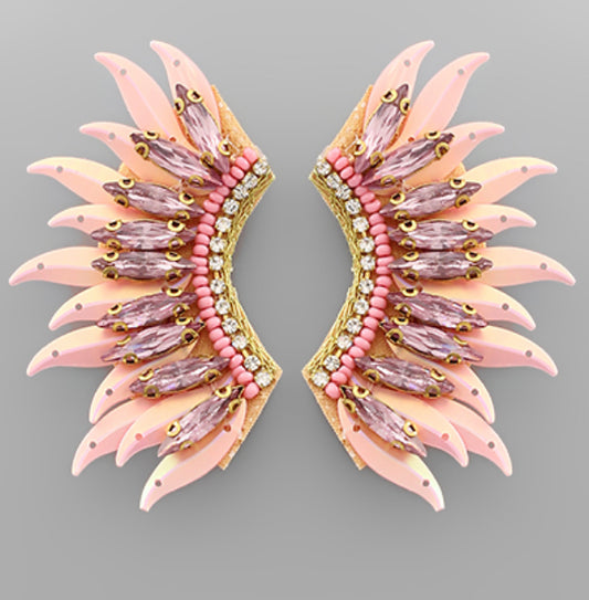 Sequin & Glass Wing Earrings- Lt. Pink