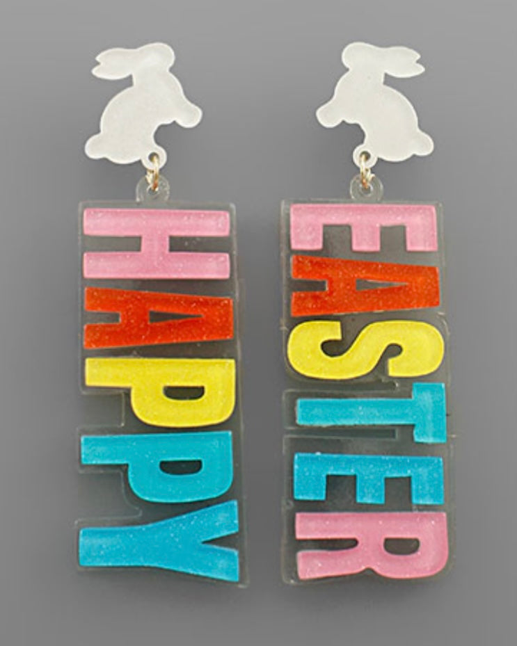 Acrylic Happy Easter Earrings